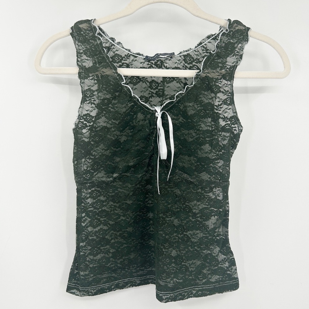 Brandy Melville Womens Y2K Coquette Dark Whimsigoth Sheer Lace Tank Top OS Green